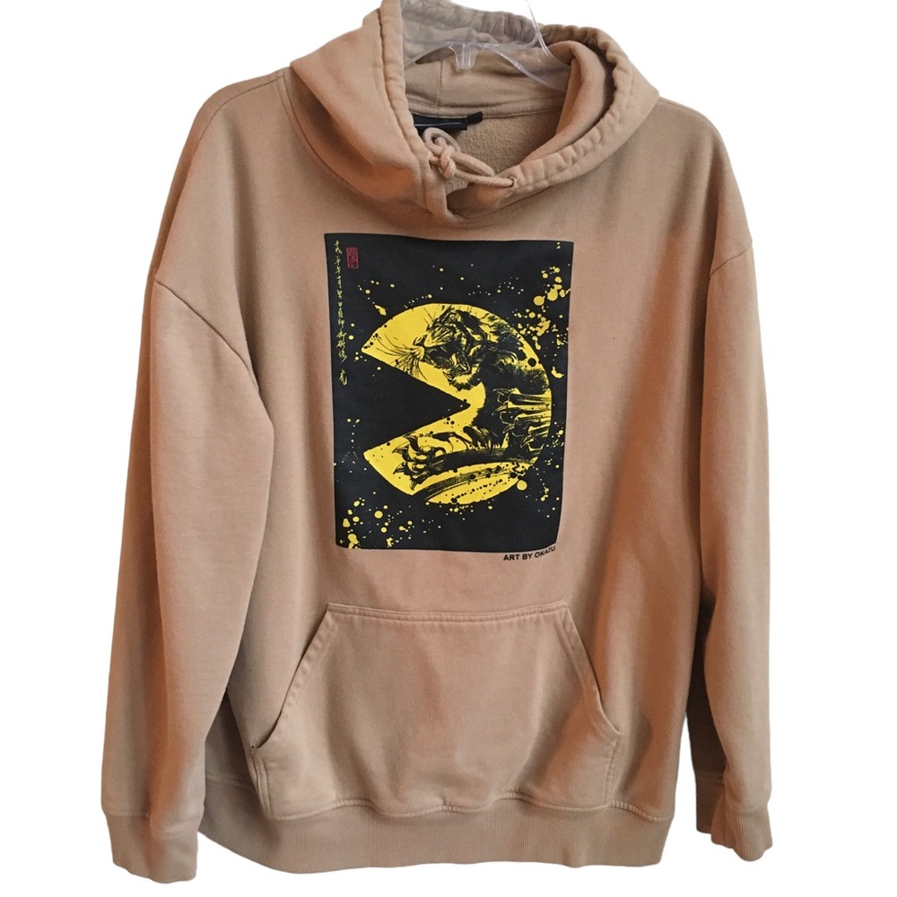 C-Lifegroup PAC-Man Tan Hoodie Sweatshirt Art By Okazu Adult Size Large